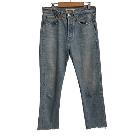 Levi's Premium Denim Button Fly Wedgie Straight Raw Hem Jeans Size 27 - Picture 1 of 9